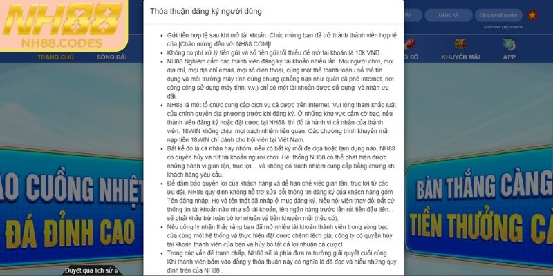 Đáp ứng các yêu cầu để đăng ký NH88 thành công